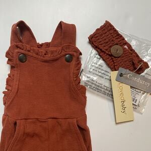 New L'ovedbaby Paprika Rust Ruffle Romper Overalls With Matching Headband